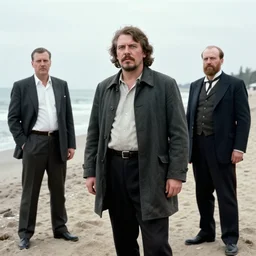 stalin, tom of finland style, lenin, on the beach