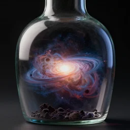 a distant universe contained inside a bottle, octane render, close - up studio photo, studio lighting, path traced, highly detailed, high quality, hyperrealistic, concept art, digital art, trending on artstation, cinematic, high coherence, epic scene, 8 k hdr, high contrast,