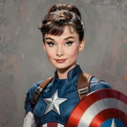 anime audrey hepburn as captain america, intricate oil painting by greg rutkowski, trending on artstation