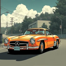 a mercedes - benz. shin hanga and kawanabe kyosai and cory loftis and rossdraws and wlop and jung gi kim rule of thirds