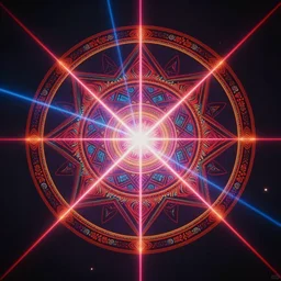 the sacred geometry of evil, made of lasers, shipibo textile designs, 8 k, ultra realistic, lens flare, atmosphere, glow, detailed, intricate, full of colour, cinematic lighting, trending on artstation, 4 k, hyperrealistic, focused, extreme details, unreal engine 5, cinematic, masterpiece