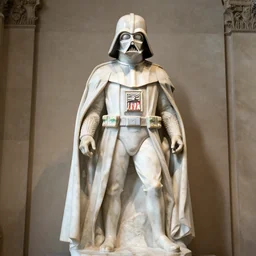 white marble sculpture of darth vader in the louvre, by michelangelo