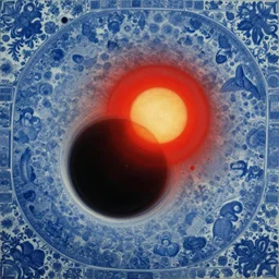 red sun being consumed by a black hole, urrealist painting by igor morski, gediminas pranckevicius, beeple, ornament, porcelain, super - resolution, soft lighting, ray tracing global illumination, in a symbolic and meaningful style