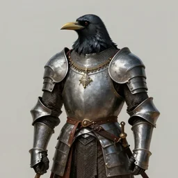 crow wearing medieval suit of armor, illustration, concept art, art by wlop