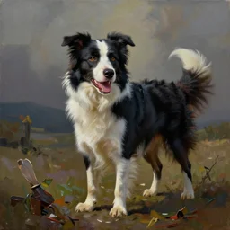 border collie massacre violent oil paint