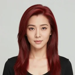 a centered render of junie lau, red hair