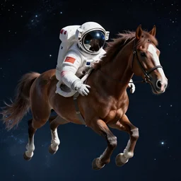 horse wearing a space suit floating in outer space, highly detailed, stars in the background, nasa picture, 4 k, octane render, highly realistic photograph