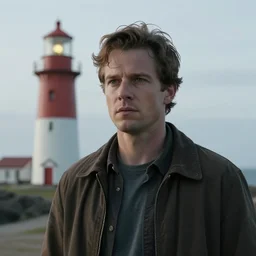 Live Action Still of Jerma985 in The Lighthouse (Film), real life, hyperrealistic, ultra realistic, realistic, highly detailed, epic, HD quality, 8k resolution, body and headshot, film still