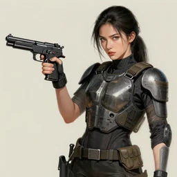 girl with kevlar and m 1 9 1 1 pistol concept art drawn by kim jung gi