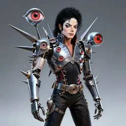 highly detailed michael jackson with multiple eyes and spikes limbs by alex gray android jones karol bak ayami kojima artgerm concept art sharp angles robot 3 d octane render 8 k unreal engine