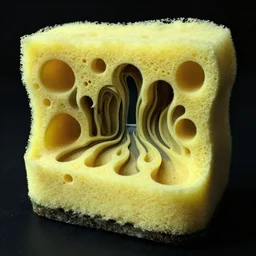 nostalgic hyper liminal photo, sponge with many pathways inside each hole, tunnels lead to memories, photo, mysterious, surrealist depiction of a normal sponge, trending, m. c. esher