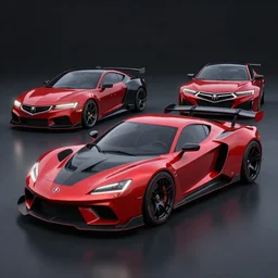 a sports car based on nissan, acura and chevy sports car body styles, nissan sports cars, chevy sports cars, acura sports cars, red and black paint, trending on artstation, unreal engine, studio lighting, sport car concept, by jotaautomotive, nancorocks and khyzyl saleem