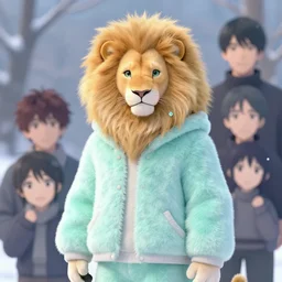 aesthetic portrait commission of a albino male furry anthro lion wearing a cute mint colored cozy soft pastel winter outfit, winter atmosphere character design by charlie bowater, ross tran, artgerm, and makoto shinkai. art from furaffinity, weasyl, deviant art, inkbunny
