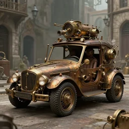 car in the style of steampunk ((((((cubism