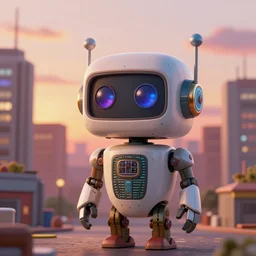 very beautiful portrait of an extremely cute and adorable 1 9 5 0 s style robot in a pixar style cartoon city at sunset, smooth, perfect face, fantasy, character design by mark ryden and craola, sharp focus, concept art, intricate detail, cinematic lighting, hyperrealistic, 5 0 mm, diorama macro photography, 8 k, nature