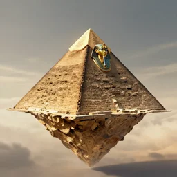 floating pyramid above Paris, Egyptian god, artstation