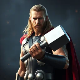 thor holding his hammer. marvel cinematic universe.