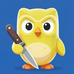 the duolingo owl with a knife, angry, digital art, very detailed, 8 k