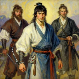 attractive man, character design, wuxia, colorful, painting by gaston bussiere, craig mullins, greg rutkowski, j. c. leyendecker