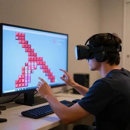 a photo of a guy playing tetris in vr