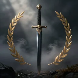 a black sword surrounded by dark mist