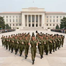 army march in infinitia square in front of infinian de gowyernmentıa in government center during mother's day