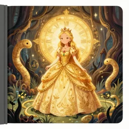 a picture book of the princess in dark demoniac evil swamp, golden time, worm color tone, detailed. by satoshi kon, ilya repin, lena aenami, shinji kimura