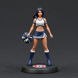 80mm resin detailed miniature of a Cheerleader girl, full body, stomach, navel, boots, Logo, textured base; Product Introduction Photos, 4K, view from front