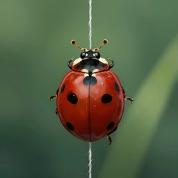 a ladybug climbing a string, digital art, illutration, trending on artstation, beautiful, symmetrical