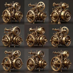 collage of various mechanical steampunk engines, highly detailed, photorealistic, digital art, 8 k