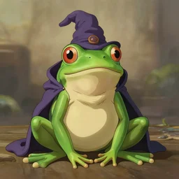 A professional portrait of a frog wizard, painted by Studio Ghibli, 4k, traditional art, trending on deviantart, highly detailed, full body shot, wide depth of field, professional lighting, airbrush