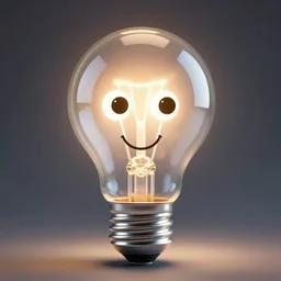a smiling light bulb with cartoon eyes