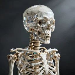 Skeleton with a crystal skull, digital art, artstation, detailed, realistic