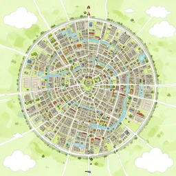 a town map detailed cartoony