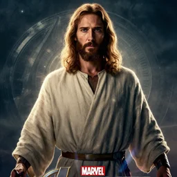 poster for a marvel avengers movie featuring jesus christ, photorealistic, cinematic lighting, extremely detailed, marvel cinematic universe