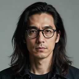 a portrait of a man with an idea and glasses and long hairs, art by James Jean and Wayne Barlowe, high detail, cinematic, cgsociety 8k