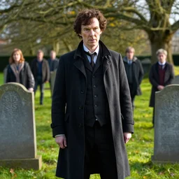 sherlock holmes standing in a graveyard, night, detailed, hd, bright, sunny, by tom bagshaw, by fintan magee, by raymond swanland, by sherree valentine daines