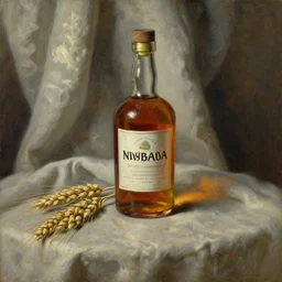 oil painting of whiskey bottle, barley grain, art by anders zorn, wonderful masterpiece by greg rutkowski, beautiful cinematic light, american romanticism by greg manchess, creation by tyler edlin, folds of fabric, tablecloth, curtains