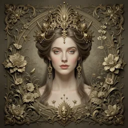 centered beautiful detailed front view portrait of a woman with ornate growing around, ornamentation, flowers, elegant, beautifully soft lit, full frame, by wayne barlowe, peter mohrbacher, kelly mckernan,