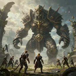 highly detailed elden ring portrait photo of a gigantic cell games battle arena where a huge humanoid mumakil fighter is waiting for its next opponent in scenic environment, hyperrealistic illustration by william didier - pouget