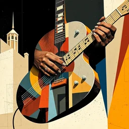 guitar, notes, blend geometric architectures shapes, abstract expressionism, essence of street forms, geometric structures in style of sonia delaunay, high detail, symmetry, poster