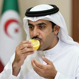 realistic president of algeria eating lemon