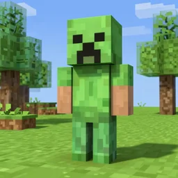 a screenshot of minecraft, a creeper statue building