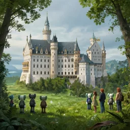 beautiful illustration of a bi castle in a serene landscape, by albert bierstadt, green grass, highly detailed, crystal lighting, mystical, forest, hyperrealistic, 4 k, unreal engine, magical, by joe fenton, by greg rutkowski, by greg tocchini, by kaws, by kate beaton, by kaethe butcher