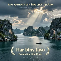 poster of ha long bay in vietnam by studio ghibli
