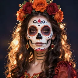 Illustration of a sugar skull day of the dead girl, art by Don Bluth