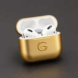 an add for golden gucci airpod pros