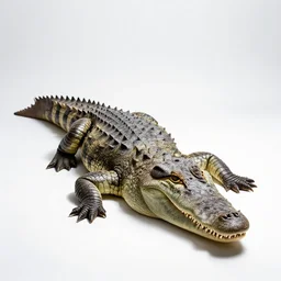 crocodile, photorealistic wildlife photography, full body, isolated on a pure white background, centered, entire subject in frame, sharp focus, soft studio lighting