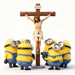 jesus christ being crucified by minions