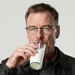 photorealistic walter white chugging milk. hyperdetailed photorealism, 1 0 8 megapixels, amazing depth, high resolution, 3 d shading, 3 d finalrender, 3 d cinematic lighting, glowing rich colors, psychedelic overtones, artstation concept art.